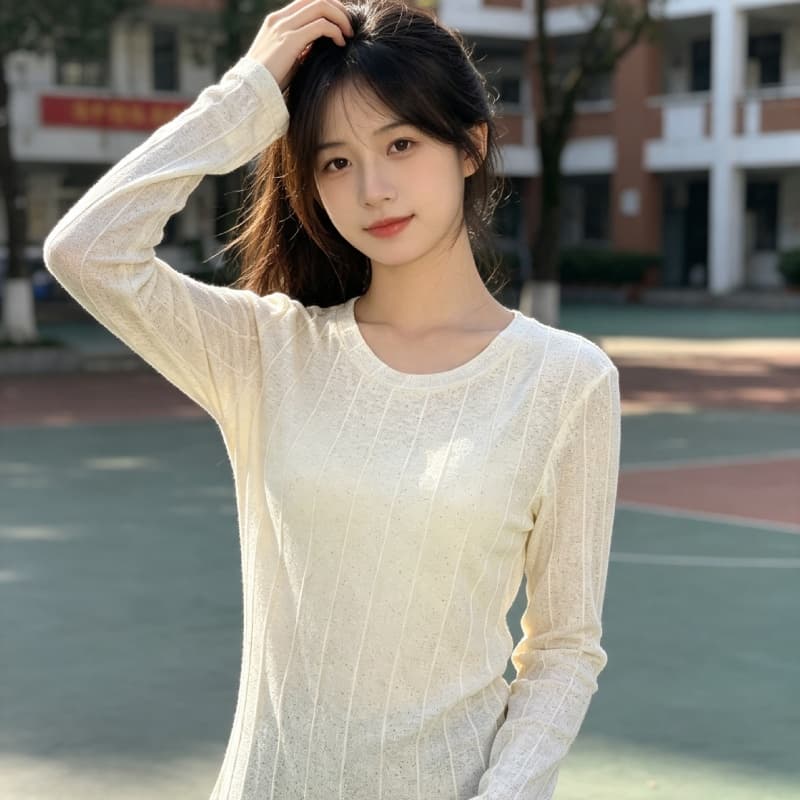 가을 신제품 레이스 기본 셔츠 여성 외국 가스 라운드 넥 한국 스타일 몸매 가꾸기 슬림해 보이는 품격 망사 인사이드 가져 가라. 긴팔 맨위 상세 이미지 1