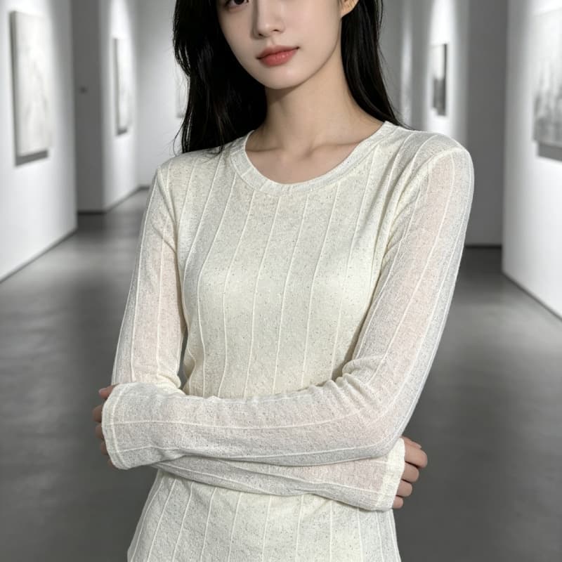 가을 신제품 레이스 기본 셔츠 여성 외국 가스 라운드 넥 한국 스타일 몸매 가꾸기 슬림해 보이는 품격 망사 인사이드 가져 가라. 긴팔 맨위 상세 이미지 7