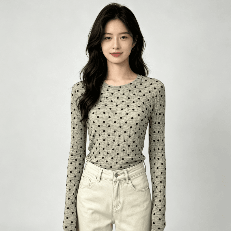 가을 신제품 레이스 기본 셔츠 여성 외국 가스 라운드 넥 한국 스타일 몸매 가꾸기 슬림해 보이는 품격 망사 인사이드 가져 가라. 긴팔 맨위 상세 이미지 3