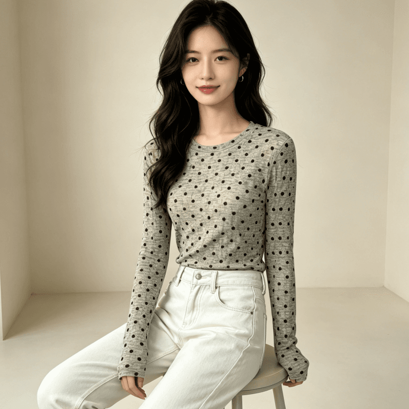 가을 신제품 레이스 기본 셔츠 여성 외국 가스 라운드 넥 한국 스타일 몸매 가꾸기 슬림해 보이는 품격 망사 인사이드 가져 가라. 긴팔 맨위 상세 이미지 4
