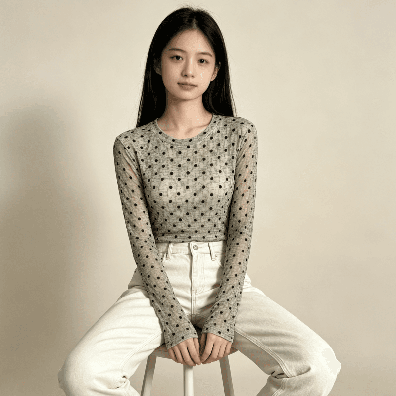 가을 신제품 레이스 기본 셔츠 여성 외국 가스 라운드 넥 한국 스타일 몸매 가꾸기 슬림해 보이는 품격 망사 인사이드 가져 가라. 긴팔 맨위 상세 이미지 7