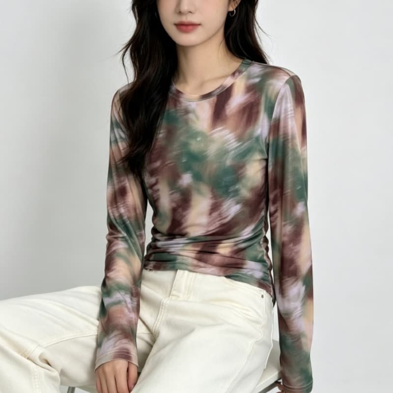 가을 신제품 레이스 기본 셔츠 여성 외국 가스 라운드 넥 한국 스타일 몸매 가꾸기 슬림해 보이는 품격 망사 인사이드 가져 가라. 긴팔 맨위
