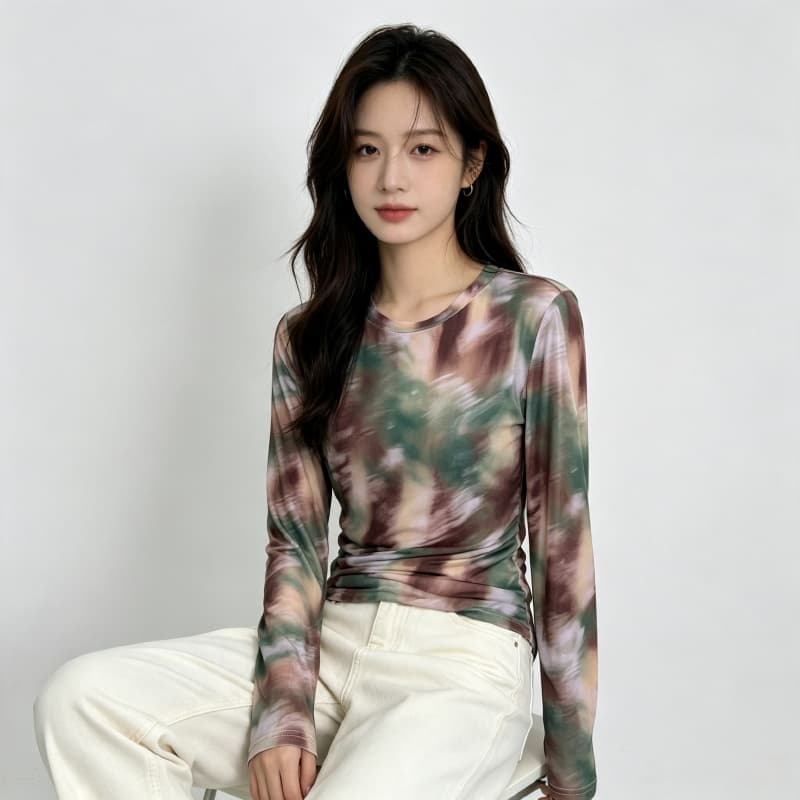 가을 신제품 레이스 기본 셔츠 여성 외국 가스 라운드 넥 한국 스타일 몸매 가꾸기 슬림해 보이는 품격 망사 인사이드 가져 가라. 긴팔 맨위 상세 이미지 3