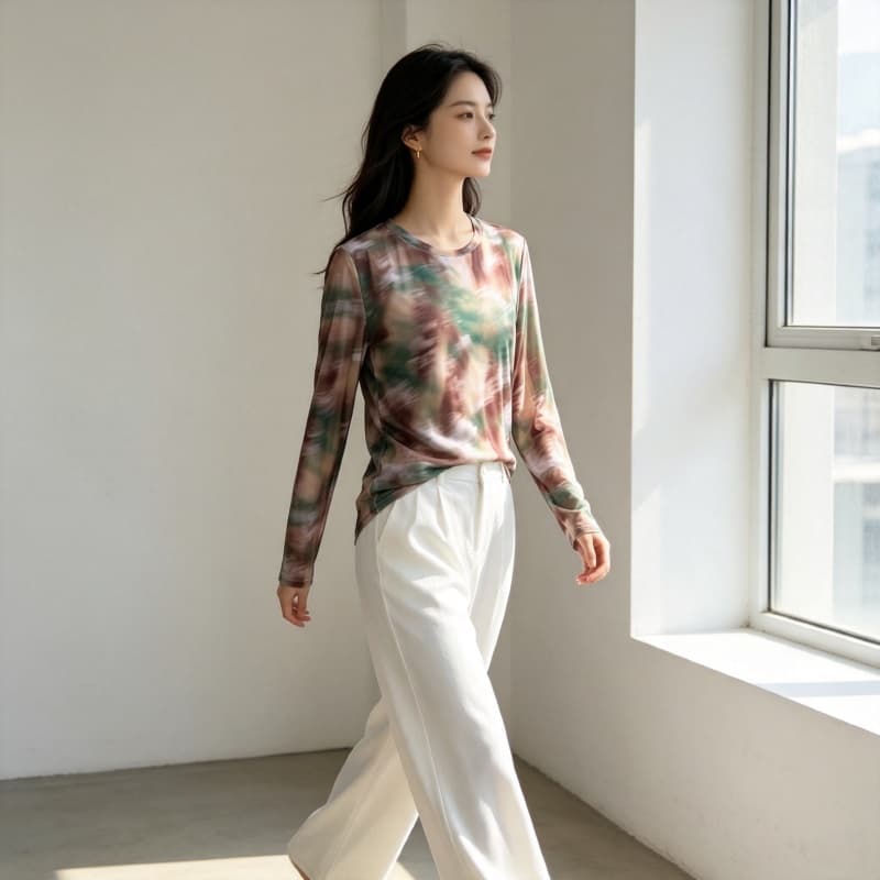 가을 신제품 레이스 기본 셔츠 여성 외국 가스 라운드 넥 한국 스타일 몸매 가꾸기 슬림해 보이는 품격 망사 인사이드 가져 가라. 긴팔 맨위 상세 이미지 4