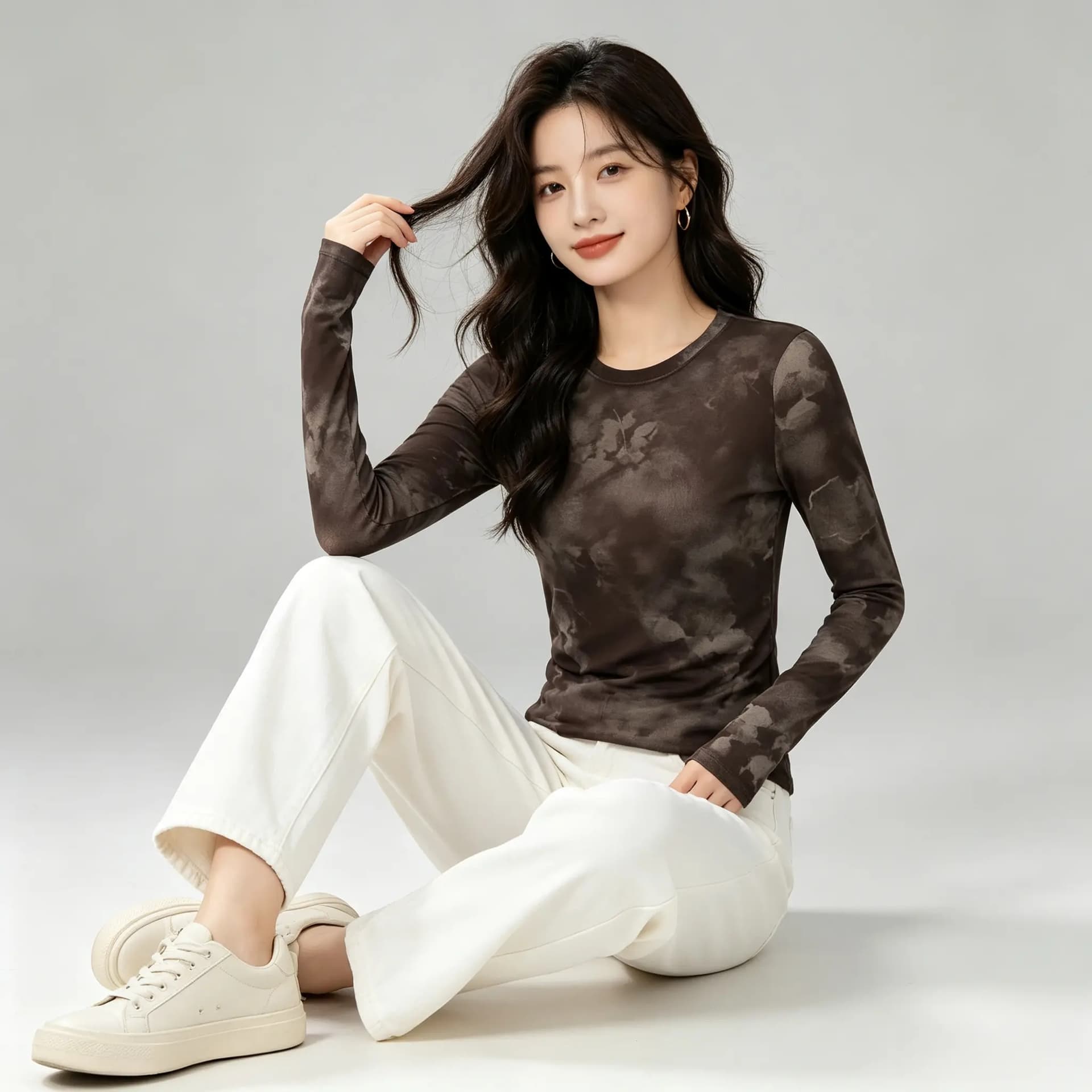 가을 신제품 레이스 기본 셔츠 여성 외국 가스 라운드 넥 한국 스타일 몸매 가꾸기 슬림해 보이는 품격 망사 인사이드 가져 가라. 긴팔 맨위 이미지 3