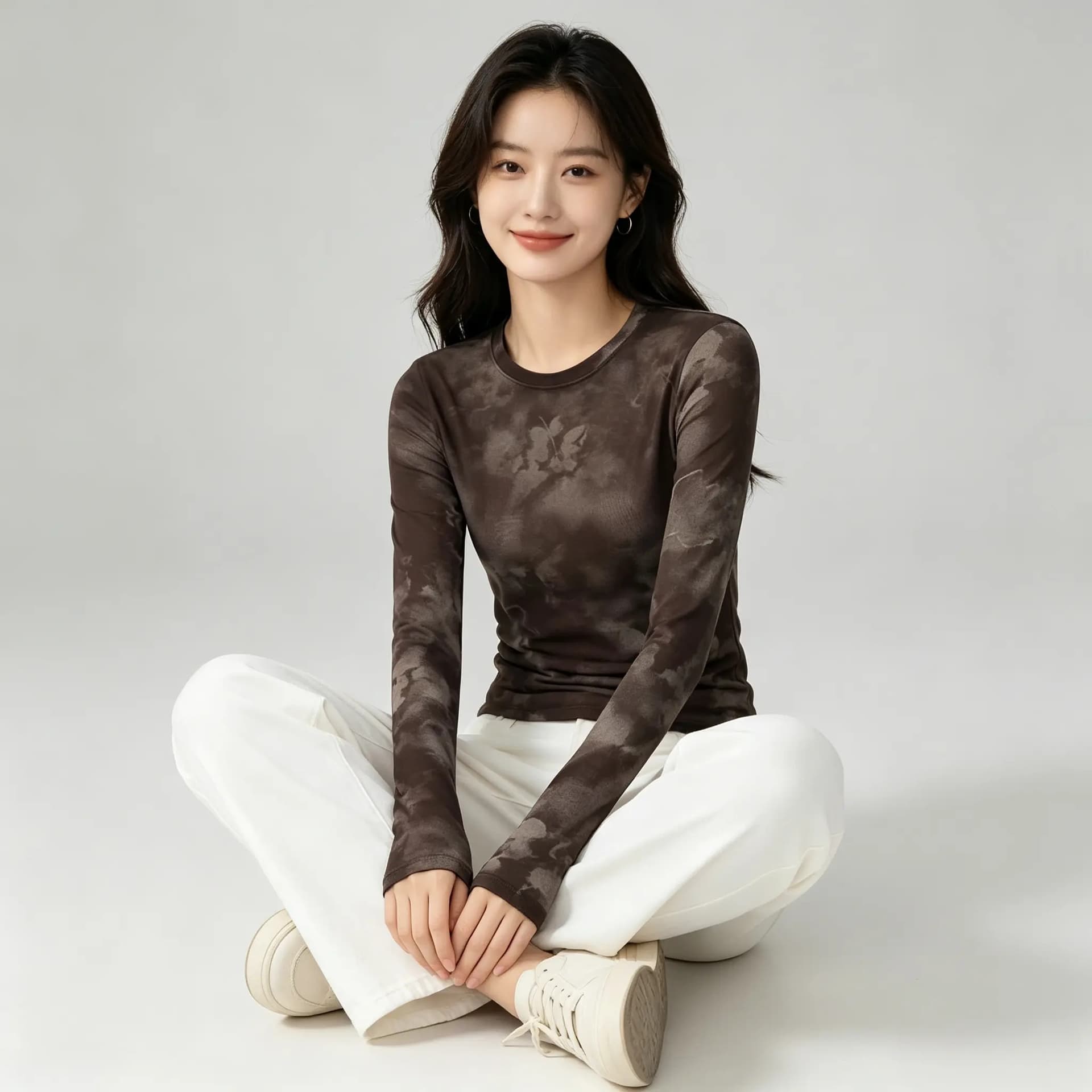 가을 신제품 레이스 기본 셔츠 여성 외국 가스 라운드 넥 한국 스타일 몸매 가꾸기 슬림해 보이는 품격 망사 인사이드 가져 가라. 긴팔 맨위 이미지 4