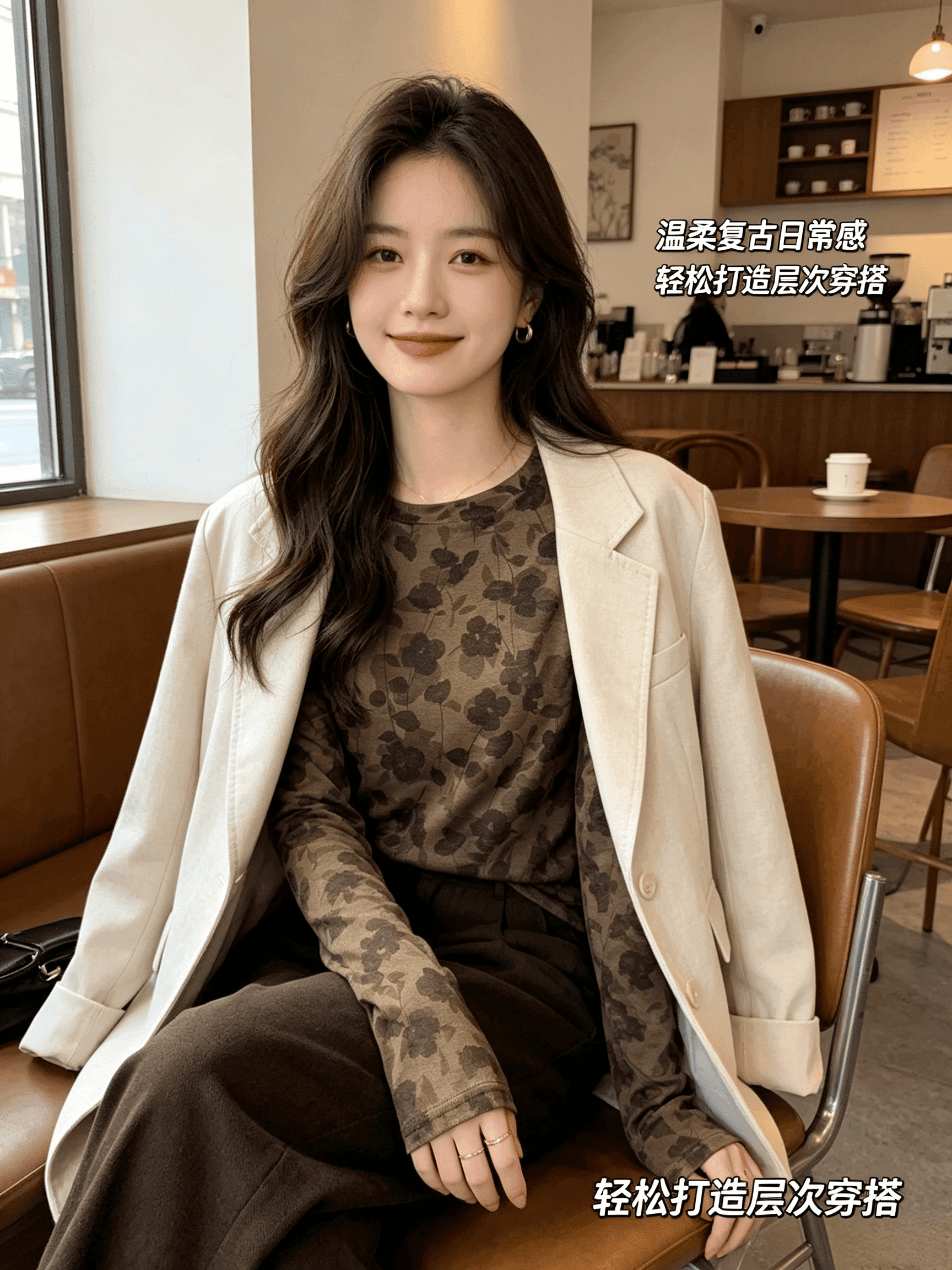 가을 신제품 기본 셔츠 여성 외국 가스 라운드 넥 한국 스타일 레트로 슬림해 보이는 품격 인사이드 가져 가라. 긴팔 맨위 상세 이미지 4