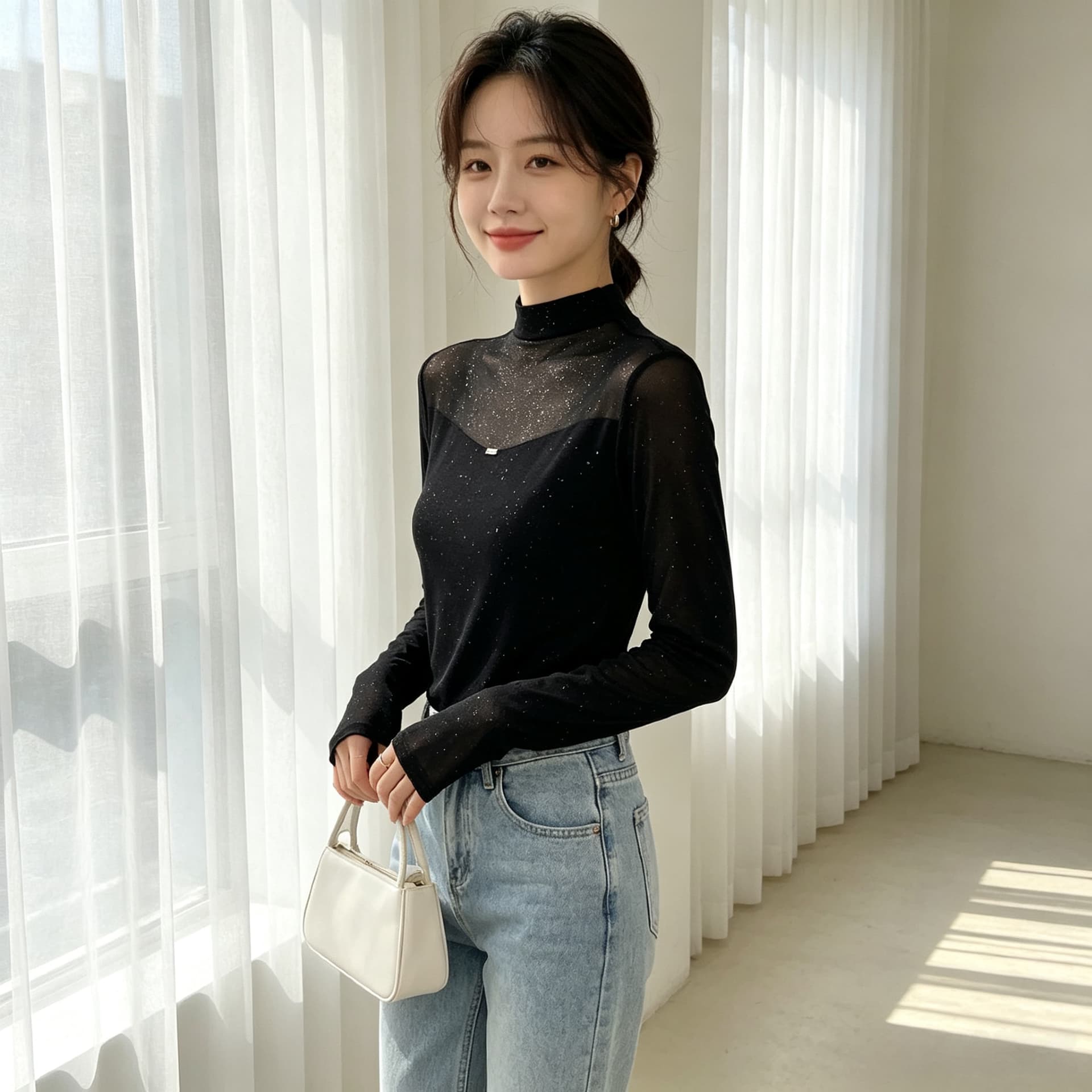 가을 신제품 레이스 기본 셔츠 여성 외국 가스 스탠드 칼라 한국 스타일 몸매 가꾸기 슬림해 보이는 품격 망사 인사이드 가져 가라. 긴팔 맨위 상세 이미지 14