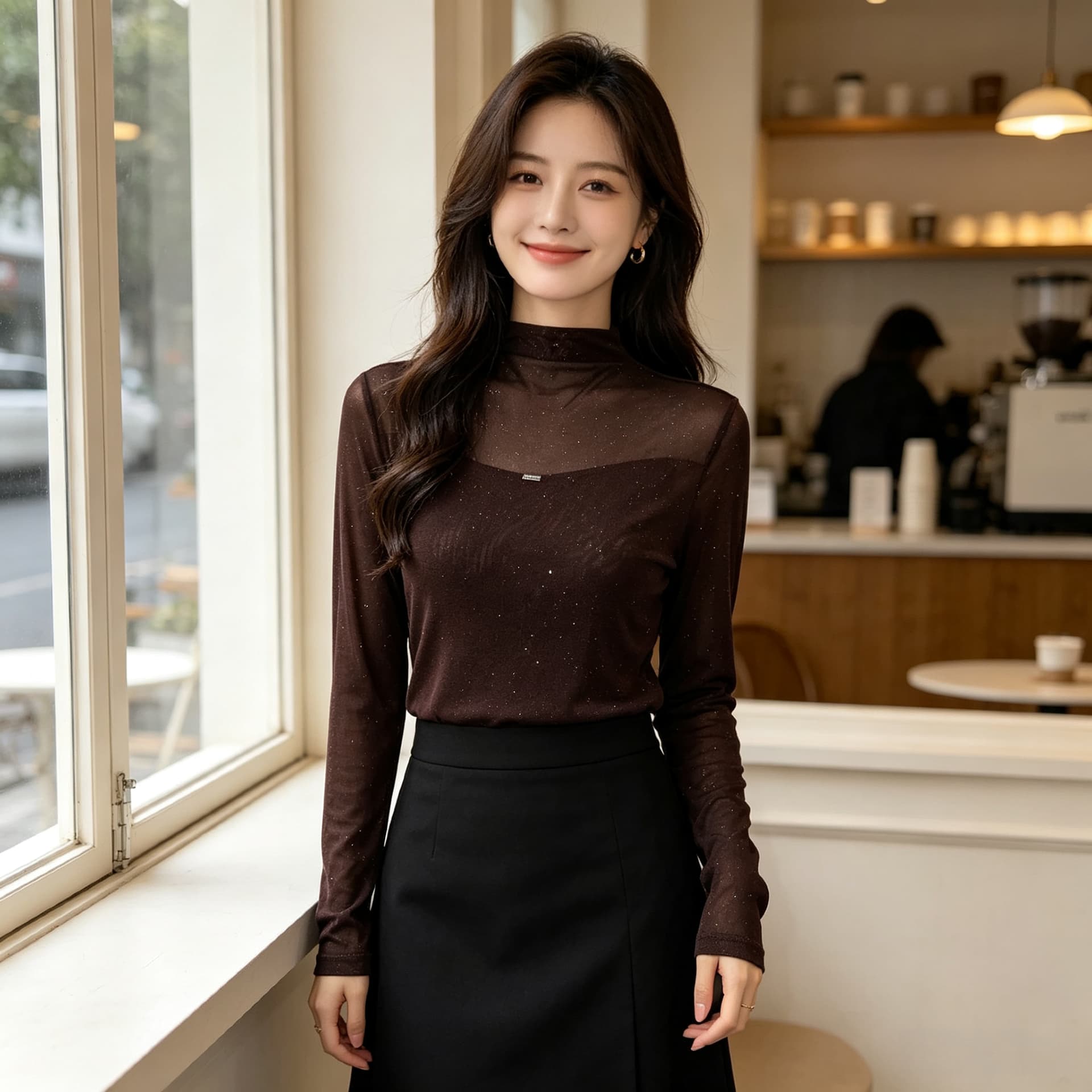 가을 신제품 레이스 기본 셔츠 여성 외국 가스 스탠드 칼라 한국 스타일 몸매 가꾸기 슬림해 보이는 품격 망사 인사이드 가져 가라. 긴팔 맨위 상세 이미지 15