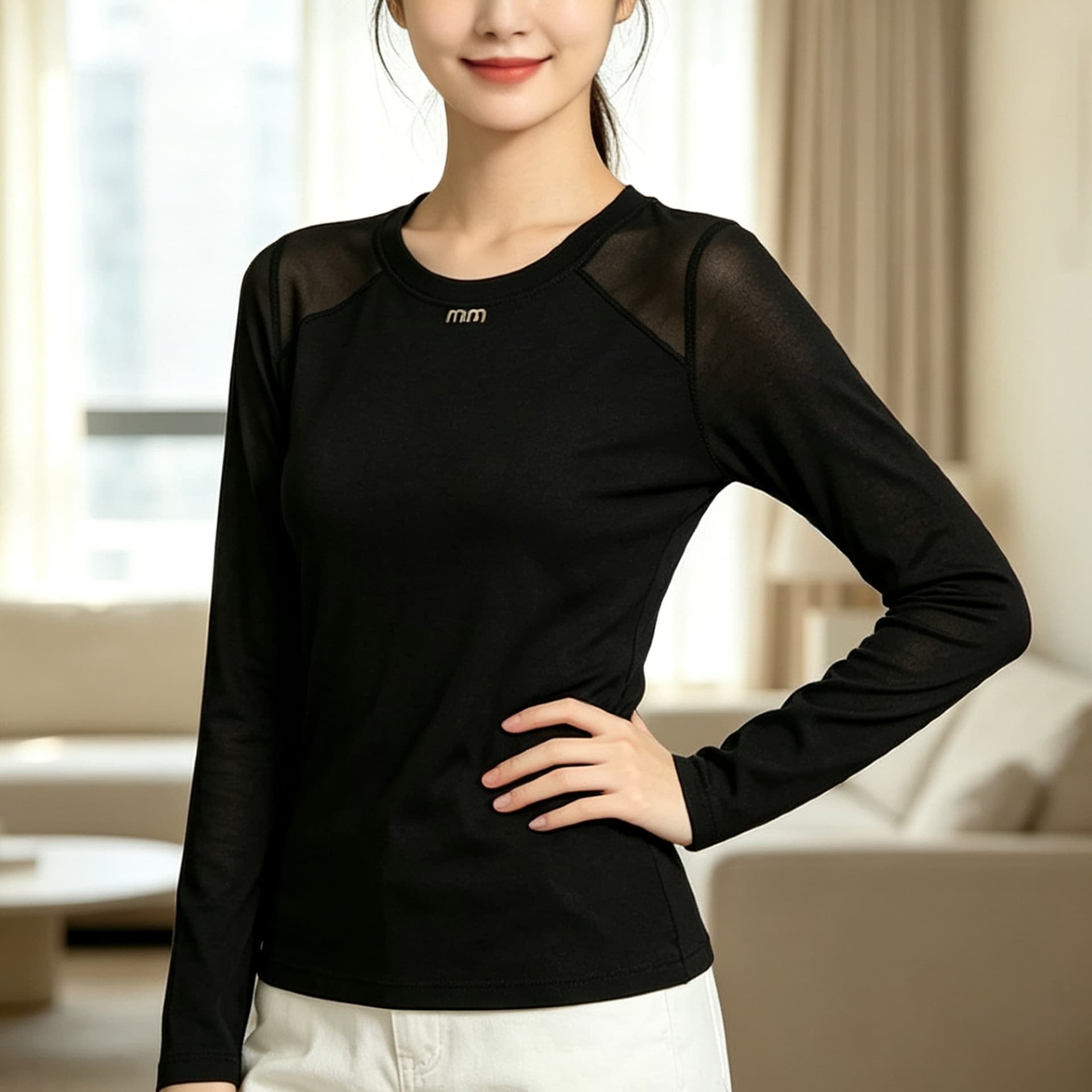 가을 신제품 레이스 기본 셔츠 여성 외국 가스 라운드 넥 한국 스타일 몸매 가꾸기 슬림해 보이는 품격 망사 인사이드 가져 가라. 긴팔 맨위 이미지 3