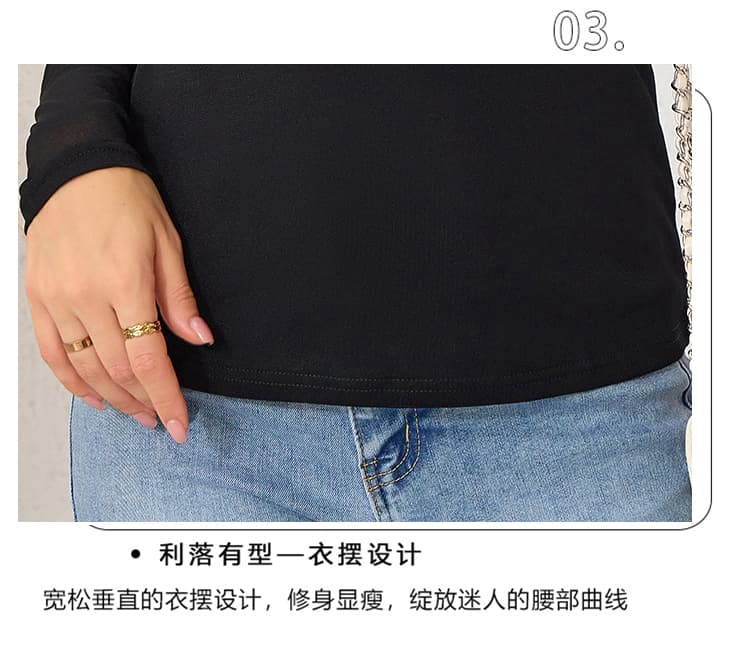 유럽과 미국 국경 간 여성 라운드 넥 긴팔 맨위 삽입 어깨 시스루 망사 소매 허리 수신 Pleat 몸매 가꾸기 적합한 일상 상세 이미지 9