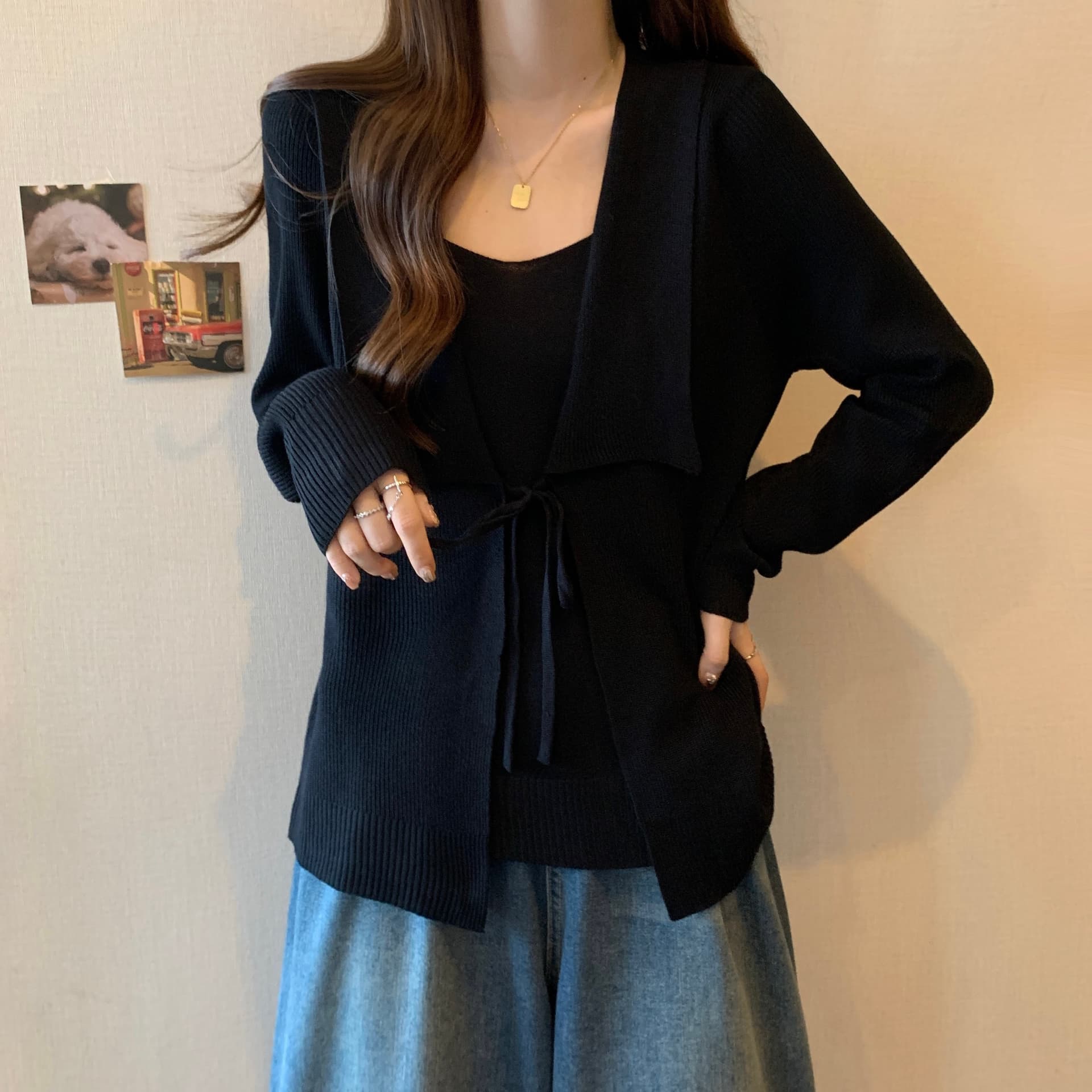 실사 2026 빅 사이즈 루즈핏 캐주얼 페이크 레이어드 단색 품격 가을 겨울 200 kg 지방 mm 다용도 여성 니트 스웨터 이미지 2
