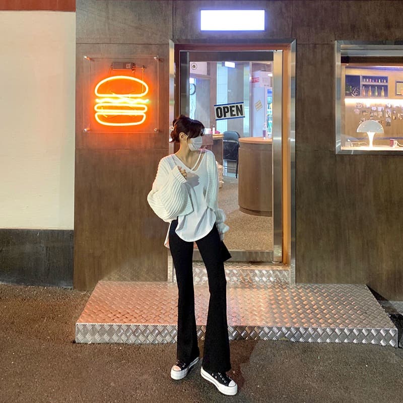 있음 선적 u 칼라 끈 곡선 트임 반팔 루즈핏 티셔츠 이미지 5