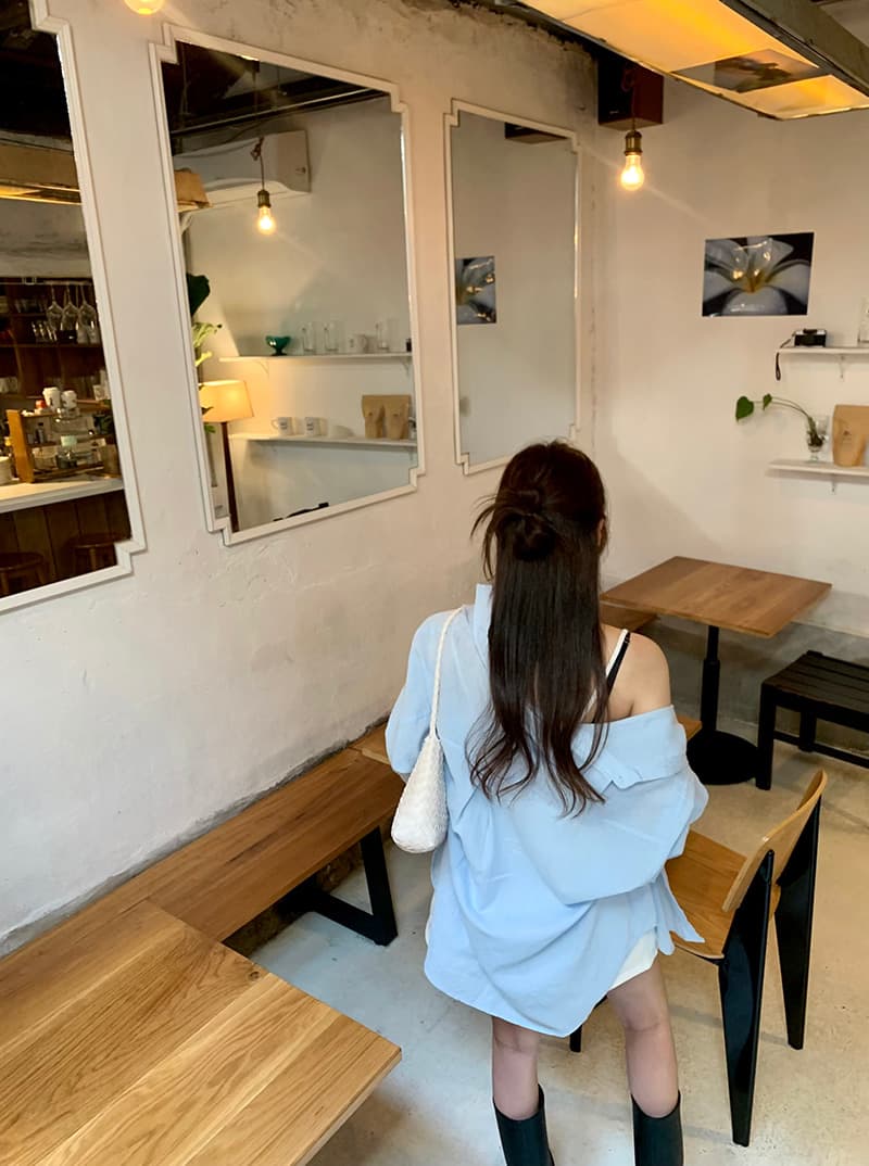 있음 선적 폴로 칼라 싱글 줄 버튼 루즈핏 긴팔 카디건 코트 셔츠 상세 이미지 24