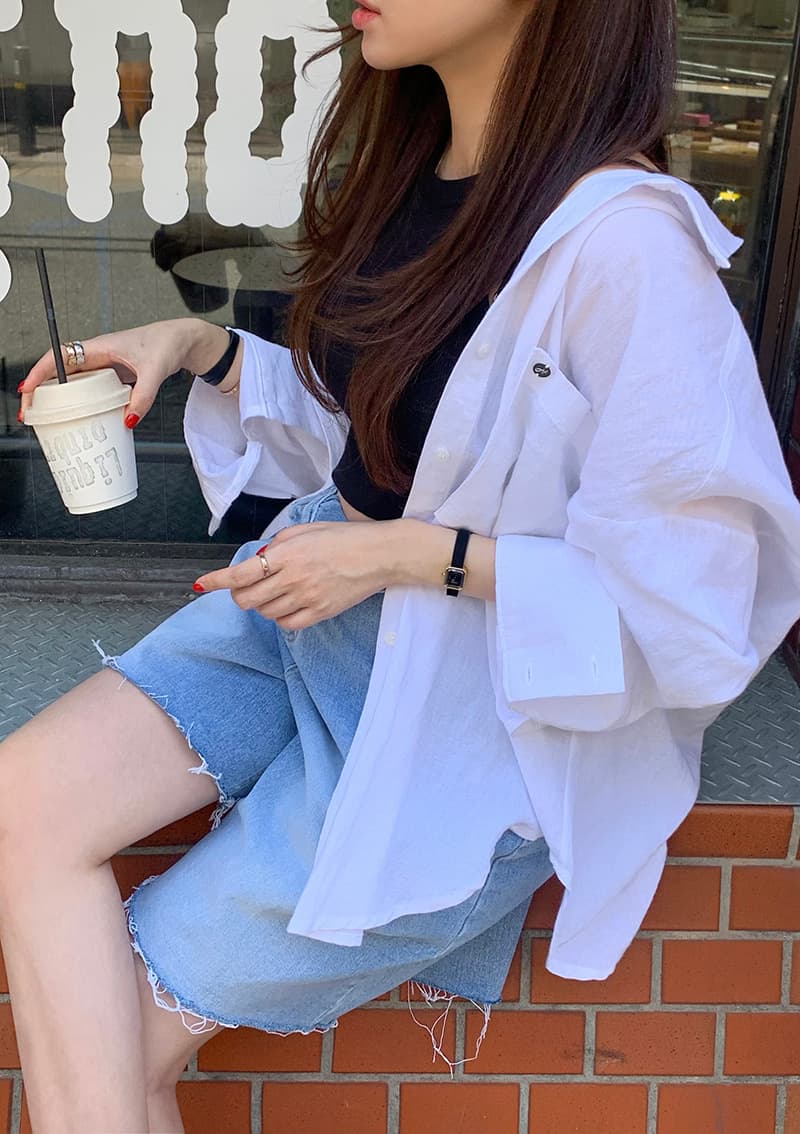 있음 선적 폴로 칼라 싱글 줄 버튼 루즈핏 긴팔 카디건 코트 셔츠 상세 이미지 35