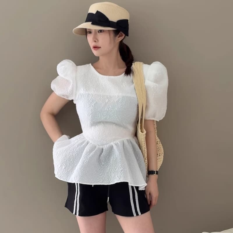 있음 선적 백리스 레이스업 거품 소매 치마 진자 셔츠 맨위 이미지 4