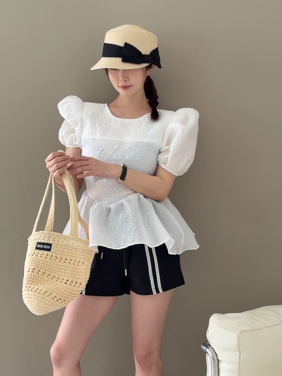있음 선적 백리스 레이스업 거품 소매 치마 진자 셔츠 맨위 상세 이미지 3