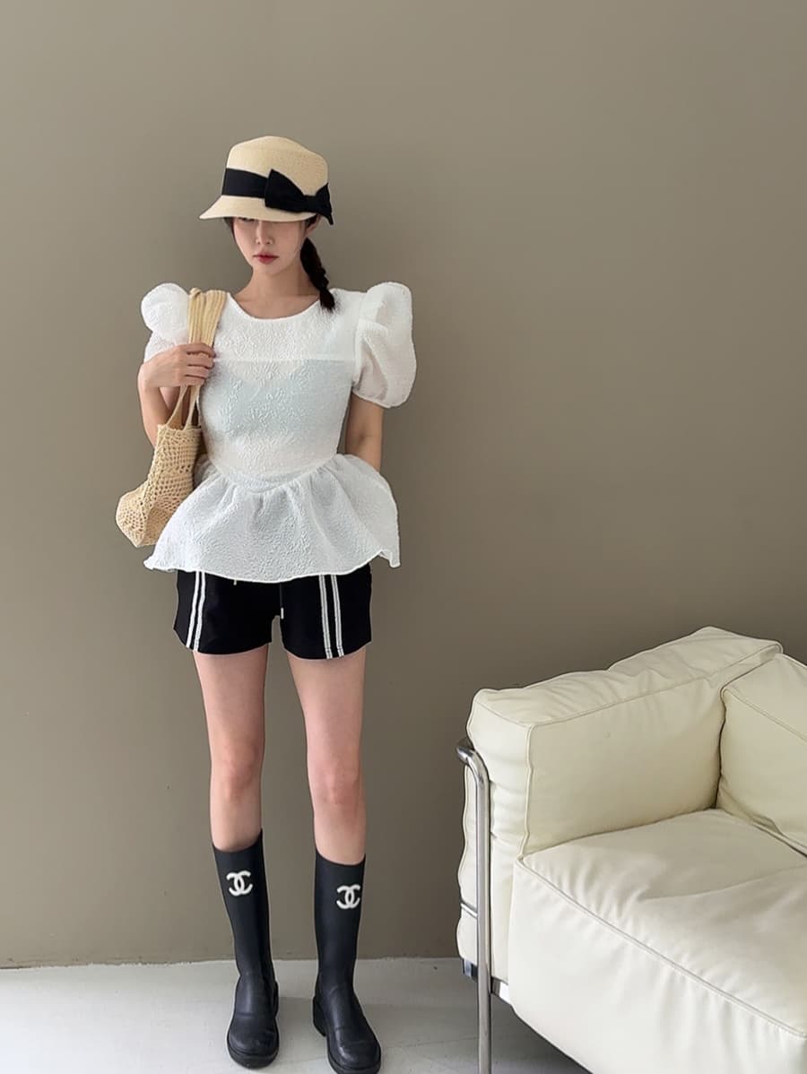 있음 선적 백리스 레이스업 거품 소매 치마 진자 셔츠 맨위 상세 이미지 4