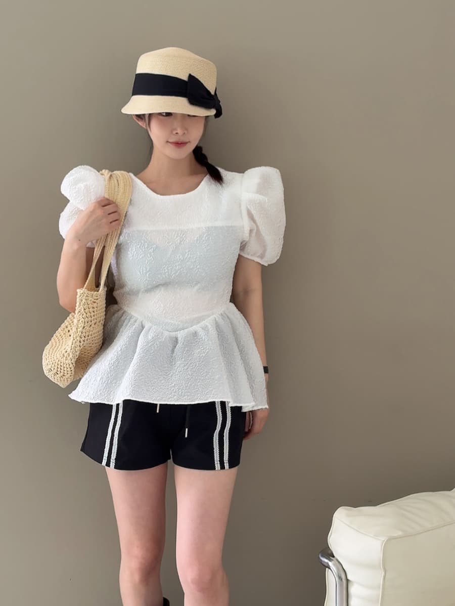 있음 선적 백리스 레이스업 거품 소매 치마 진자 셔츠 맨위 상세 이미지 5