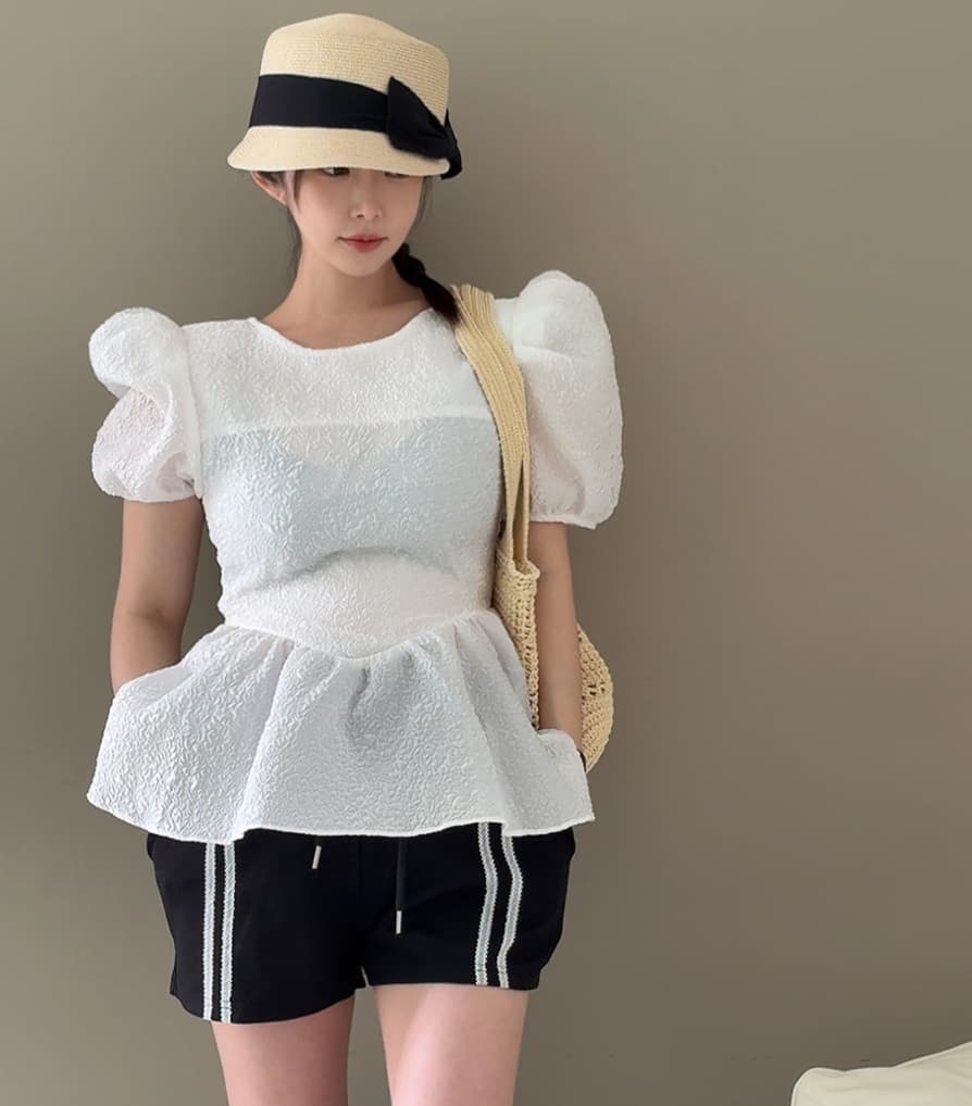 있음 선적 백리스 레이스업 거품 소매 치마 진자 셔츠 맨위 상세 이미지 6