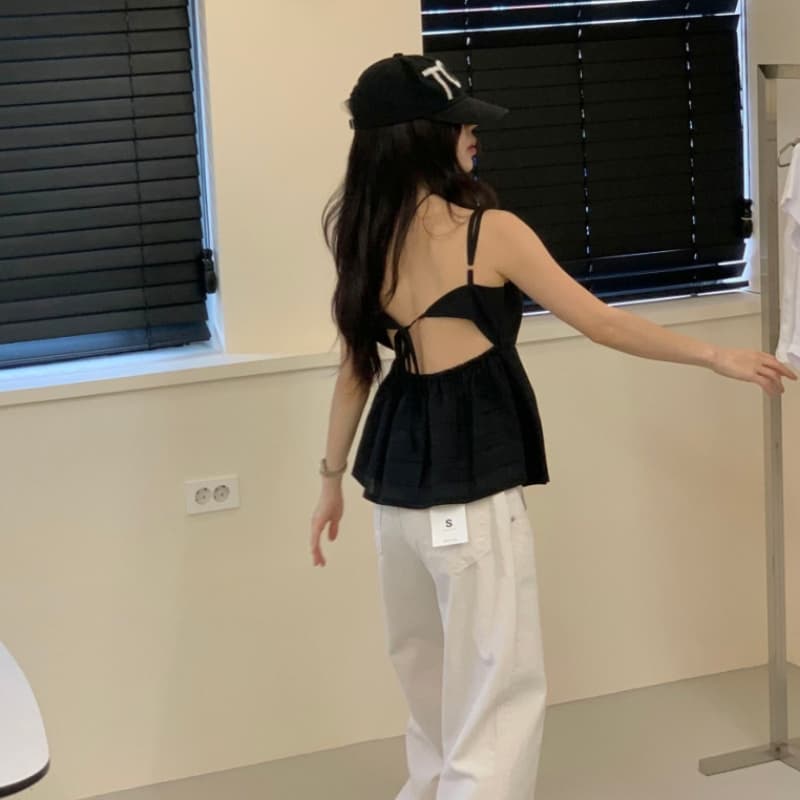 있음 선적 미니멀리즘 몸매 가꾸기 백리스 단색 캐미솔 이미지 5