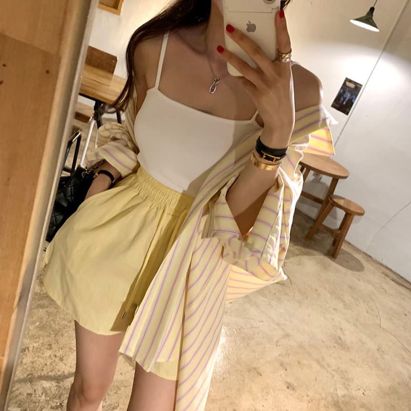 있음 선적 트임 이중 용도 루즈핏 셔츠 이미지 4