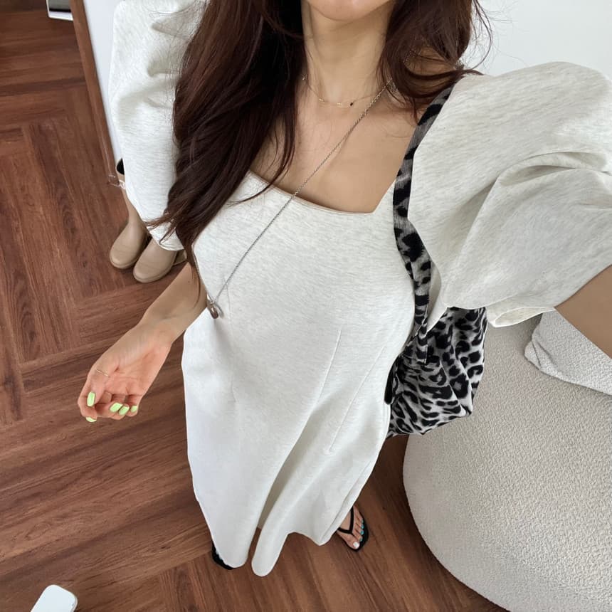 있음 선적 광장 칼라 거품 소매 이후 트임 작은 대중 몸매 가꾸기 슬림해 보이는 단색 드레스 롱 스커트 상세 이미지 21