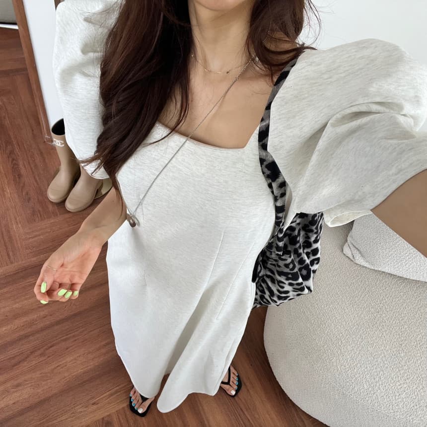 있음 선적 광장 칼라 거품 소매 이후 트임 작은 대중 몸매 가꾸기 슬림해 보이는 단색 드레스 롱 스커트 상세 이미지 23