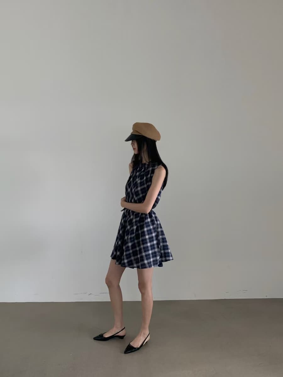 있음 선적 여름 새로운 패치워크 색상 체크무늬 고급 민소매 드레스 상세 이미지 23