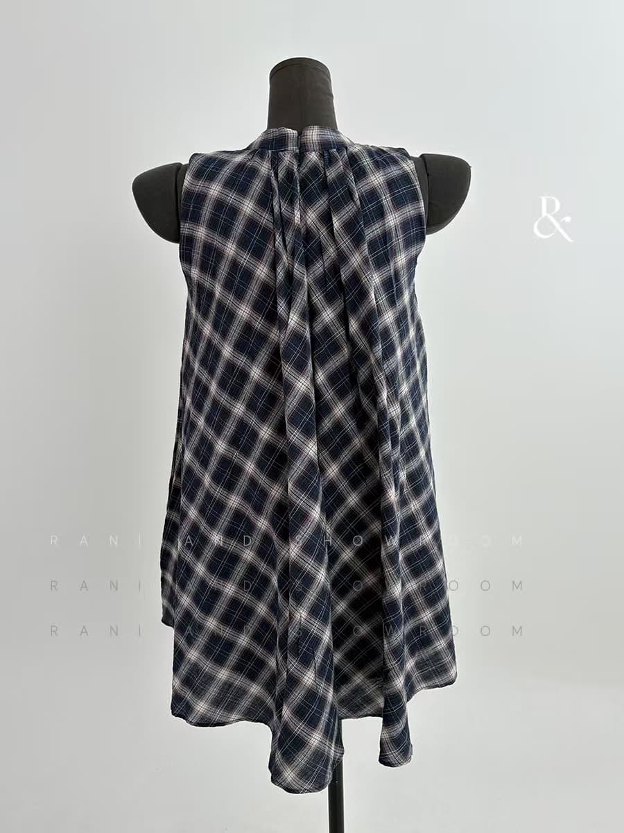 있음 선적 여름 새로운 패치워크 색상 체크무늬 고급 민소매 드레스 상세 이미지 35