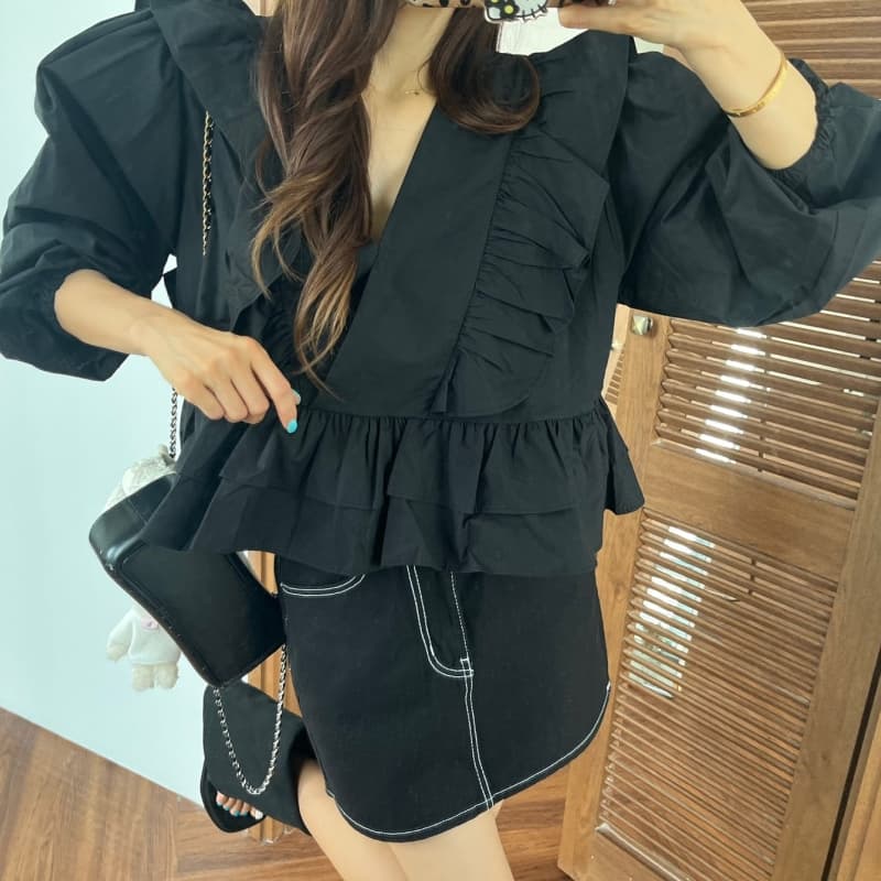 있음 선적 거품 소매 프릴 품격 긴팔 인형 셔츠 이미지 5