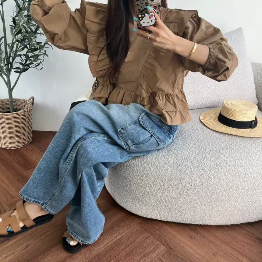 있음 선적 거품 소매 프릴 품격 긴팔 인형 셔츠 상세 이미지 6