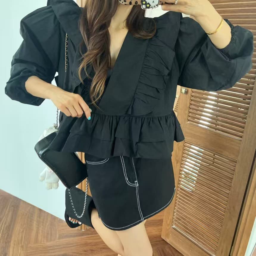 있음 선적 거품 소매 프릴 품격 긴팔 인형 셔츠 상세 이미지 18