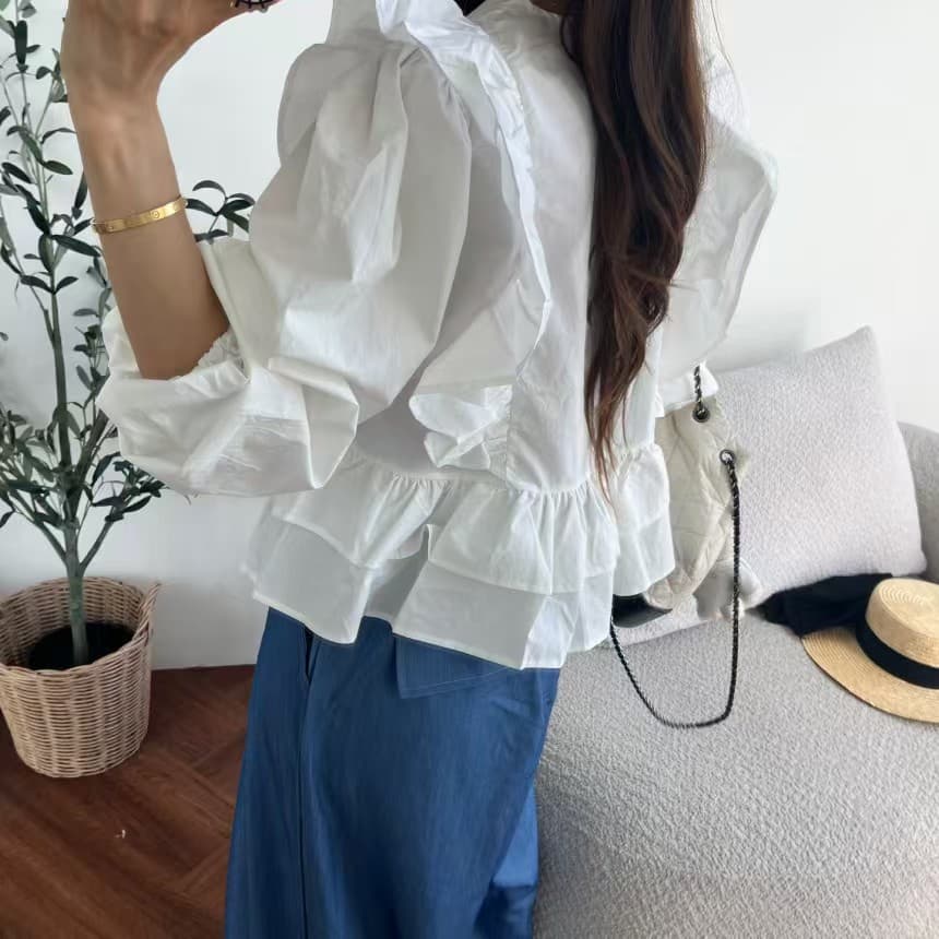 있음 선적 거품 소매 프릴 품격 긴팔 인형 셔츠 상세 이미지 26