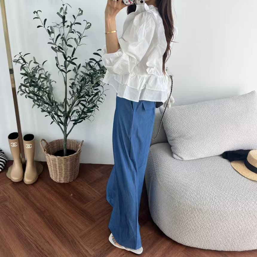 있음 선적 거품 소매 프릴 품격 긴팔 인형 셔츠 상세 이미지 28