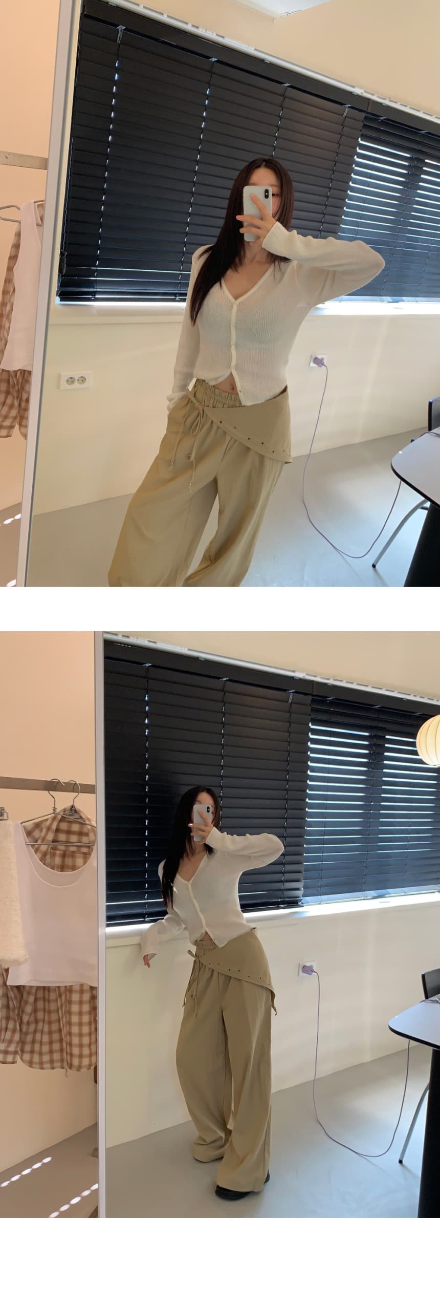 있음 선적 디자인 센스 탈착식 벨트 방귀 커튼 넓은 다리 캐주얼 바지 여성 긴 바지 2 세트 상세 이미지 3