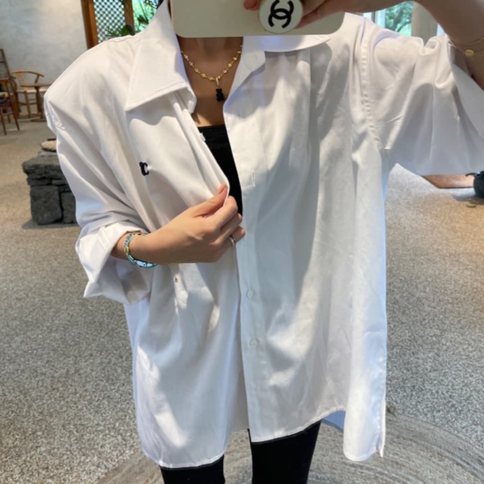 있음 선적 가슴 자수 측면 트임 긴팔 셔츠 자외선 차단 재킷 이미지 2