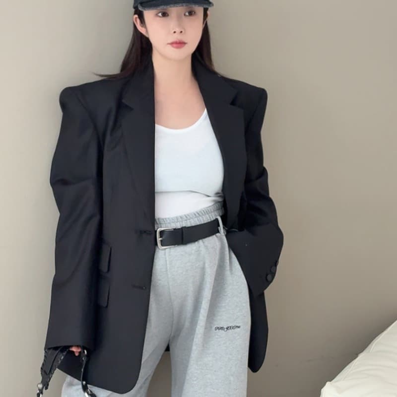 있음 선적 고급 출퇴근 캐주얼 두 버클 이후 트임 블레이저 이미지 3