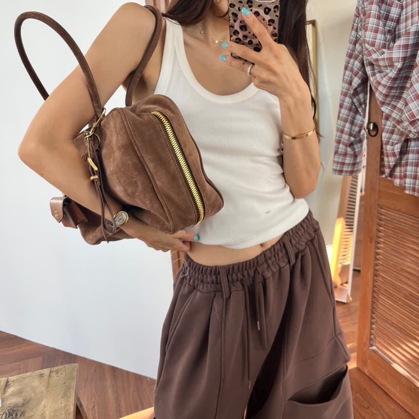 있음 선적 빅 포켓 허리밴드 넓은 다리 캐주얼 웨이 바지 여성 상세 이미지 1