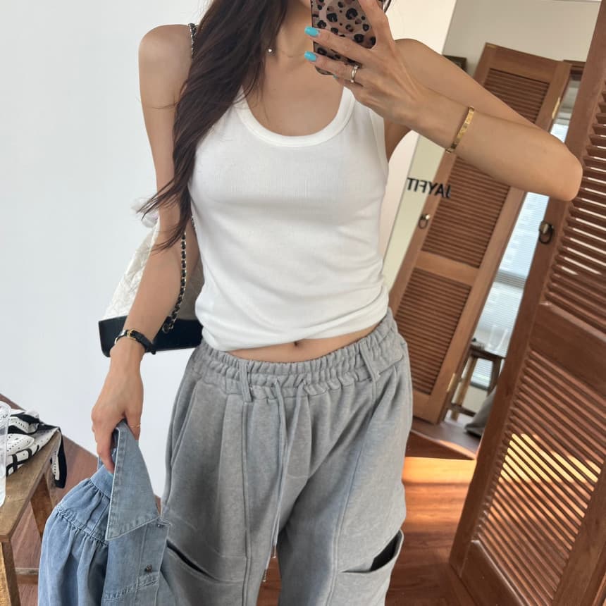 있음 선적 빅 포켓 허리밴드 넓은 다리 캐주얼 웨이 바지 여성 상세 이미지 22