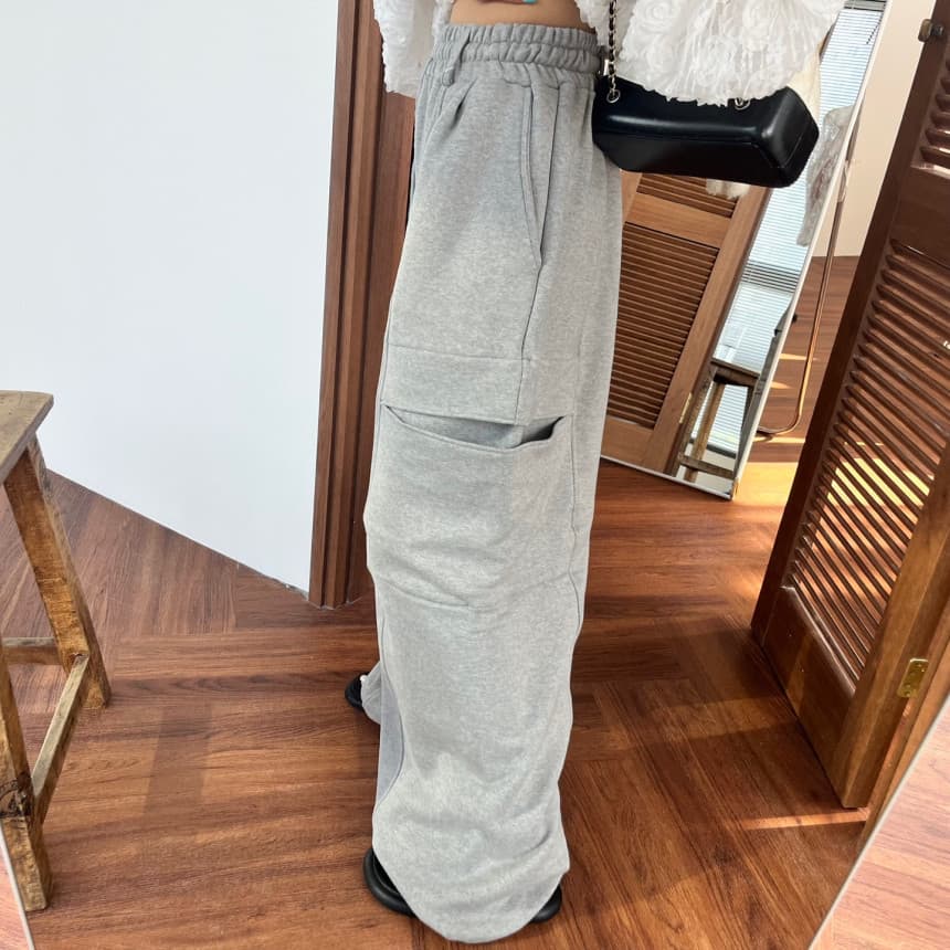 있음 선적 빅 포켓 허리밴드 넓은 다리 캐주얼 웨이 바지 여성 상세 이미지 23