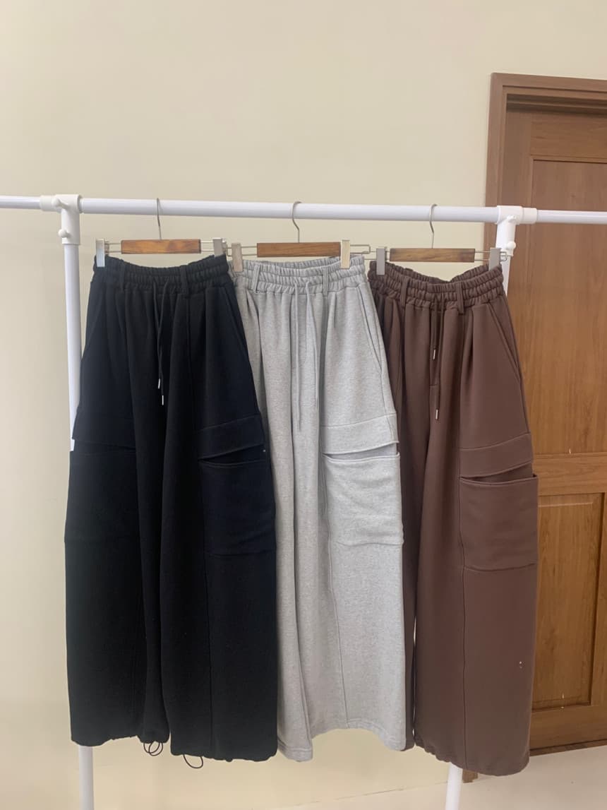 있음 선적 빅 포켓 허리밴드 넓은 다리 캐주얼 웨이 바지 여성 상세 이미지 31