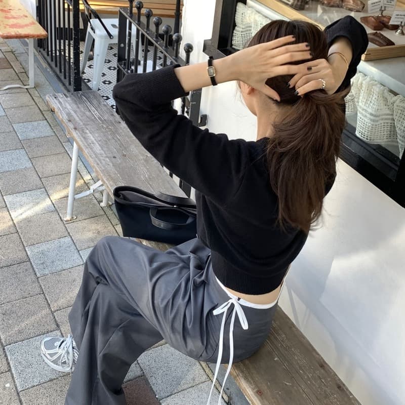 있음 선적 고급 원단 배색 패치워크 허리 머리 측면 지퍼 캐주얼 바지 이미지 4