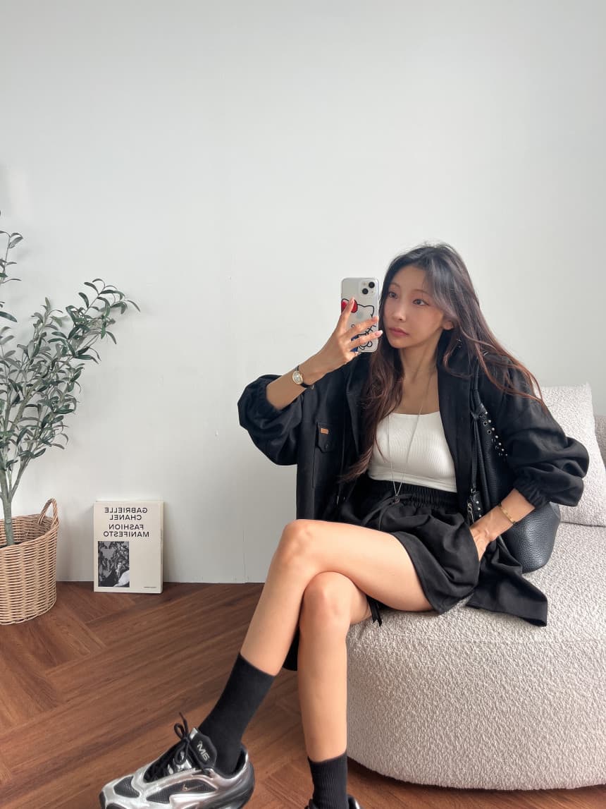 있음 선적 매트 벨벳 수트 루즈핏 후드 맨위 재킷 허리밴드 반바지 투피스 세트 상세 이미지 7