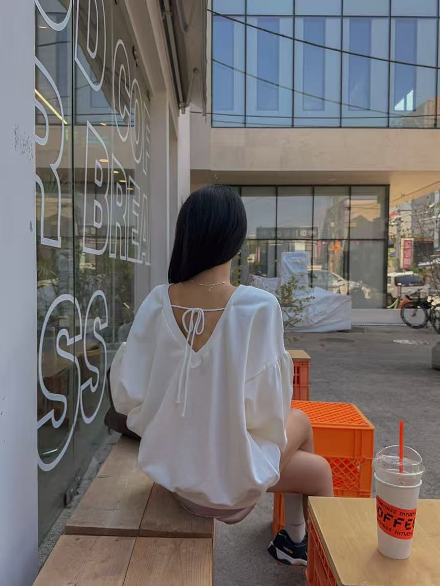 있음 선적 레이스업 패션 백리스 루즈핏 캐주얼 운동 후드티 상세 이미지 13