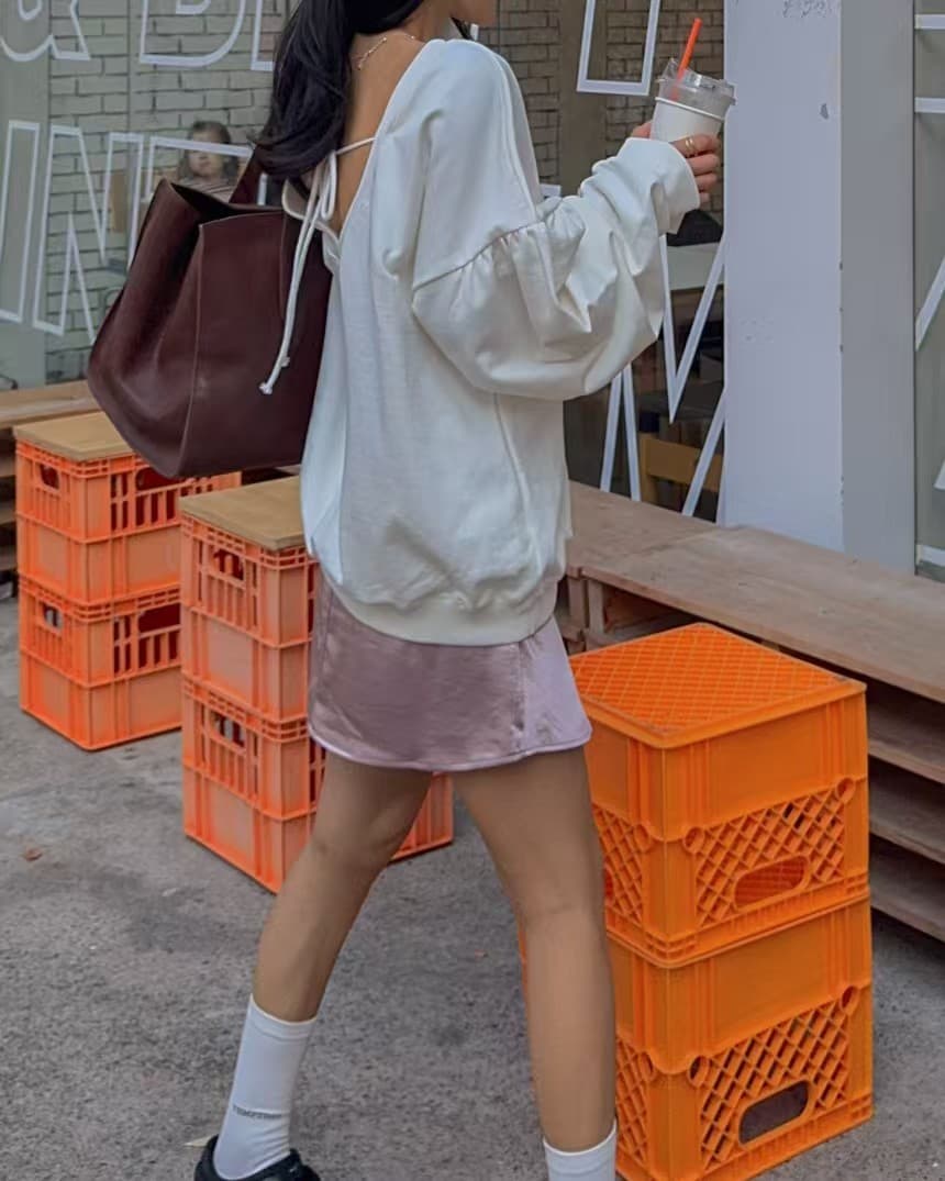 있음 선적 레이스업 패션 백리스 루즈핏 캐주얼 운동 후드티 상세 이미지 15