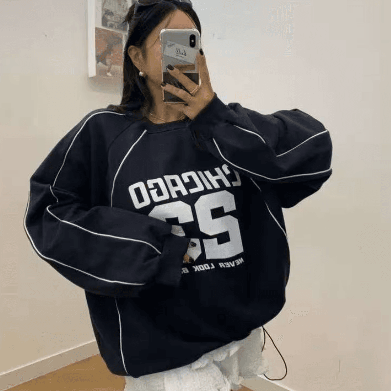 있음 선적 다용도 루즈핏 캐주얼 숫자 프린트 라운드 넥 펌프 로프 슬리브 머리 후드티 이미지 4