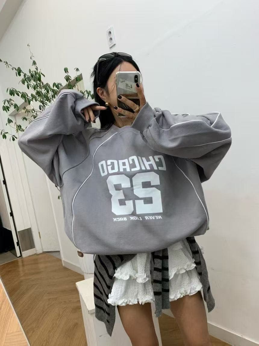 있음 선적 다용도 루즈핏 캐주얼 숫자 프린트 라운드 넥 펌프 로프 슬리브 머리 후드티 상세 이미지 10