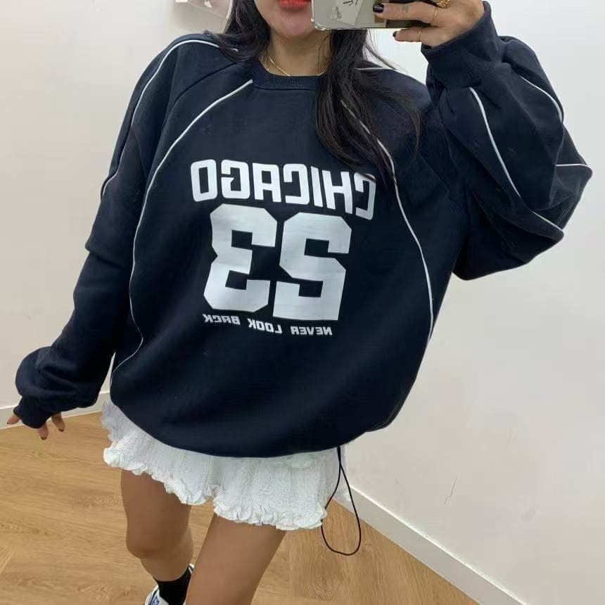 있음 선적 다용도 루즈핏 캐주얼 숫자 프린트 라운드 넥 펌프 로프 슬리브 머리 후드티 상세 이미지 16