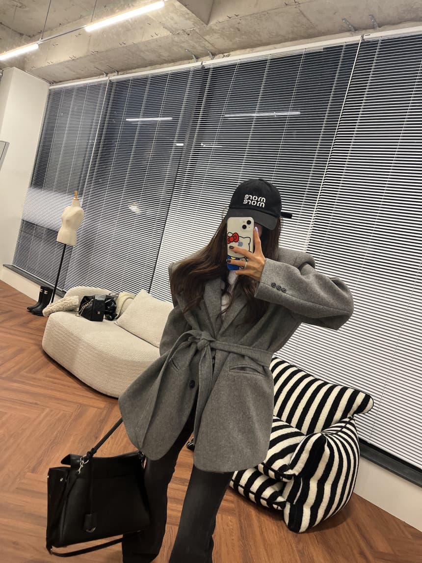 있음 선적 모직 블레이저 한국 스타일 루즈핏 레이스업 허리 수축 맨위 트렌디 상세 이미지 1